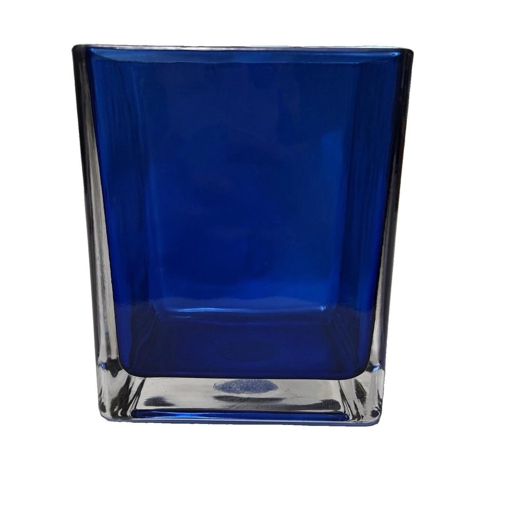 Teleflora Gift Cobalt Blue Square Glass Vase Cube Planter Modern Home Decor
